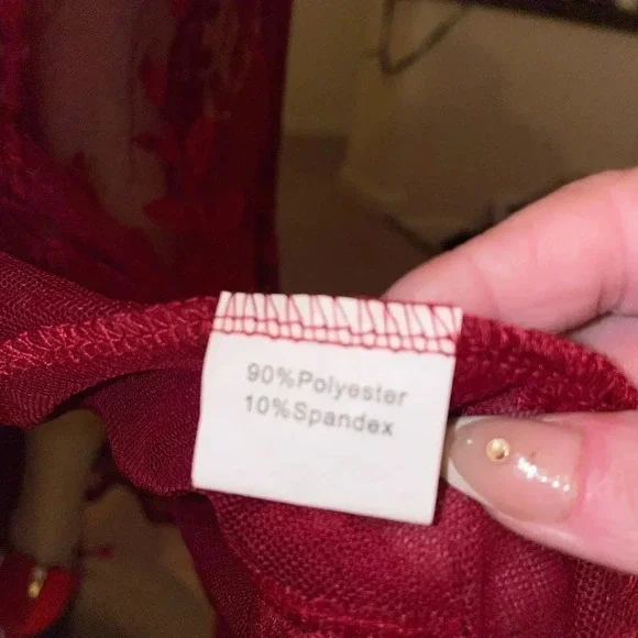 Holiday dress vibes Burgundy Deep V-Neck 1/2 Sleeves lace overlay SIZE S - Picture 8 of 16